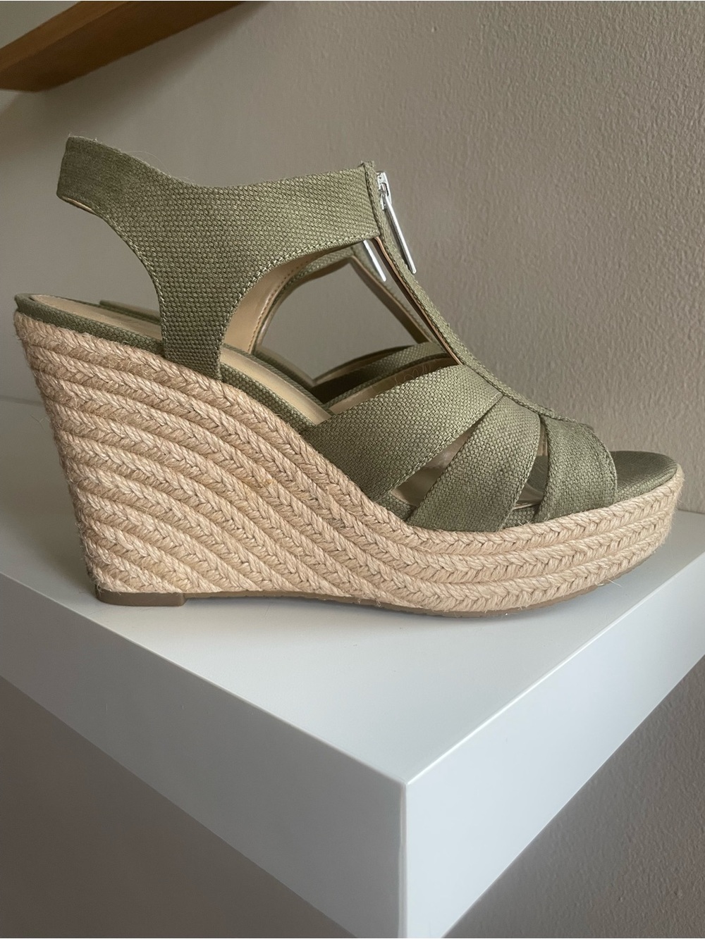 Michael Kors Olive Green Espadrille Wedge Sandals